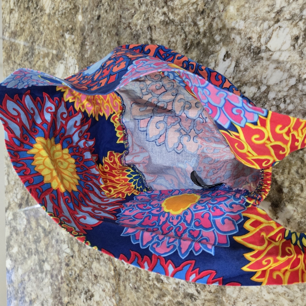 Blue Sky Red and Blue Hat with Artistic Design - Pixie Hat